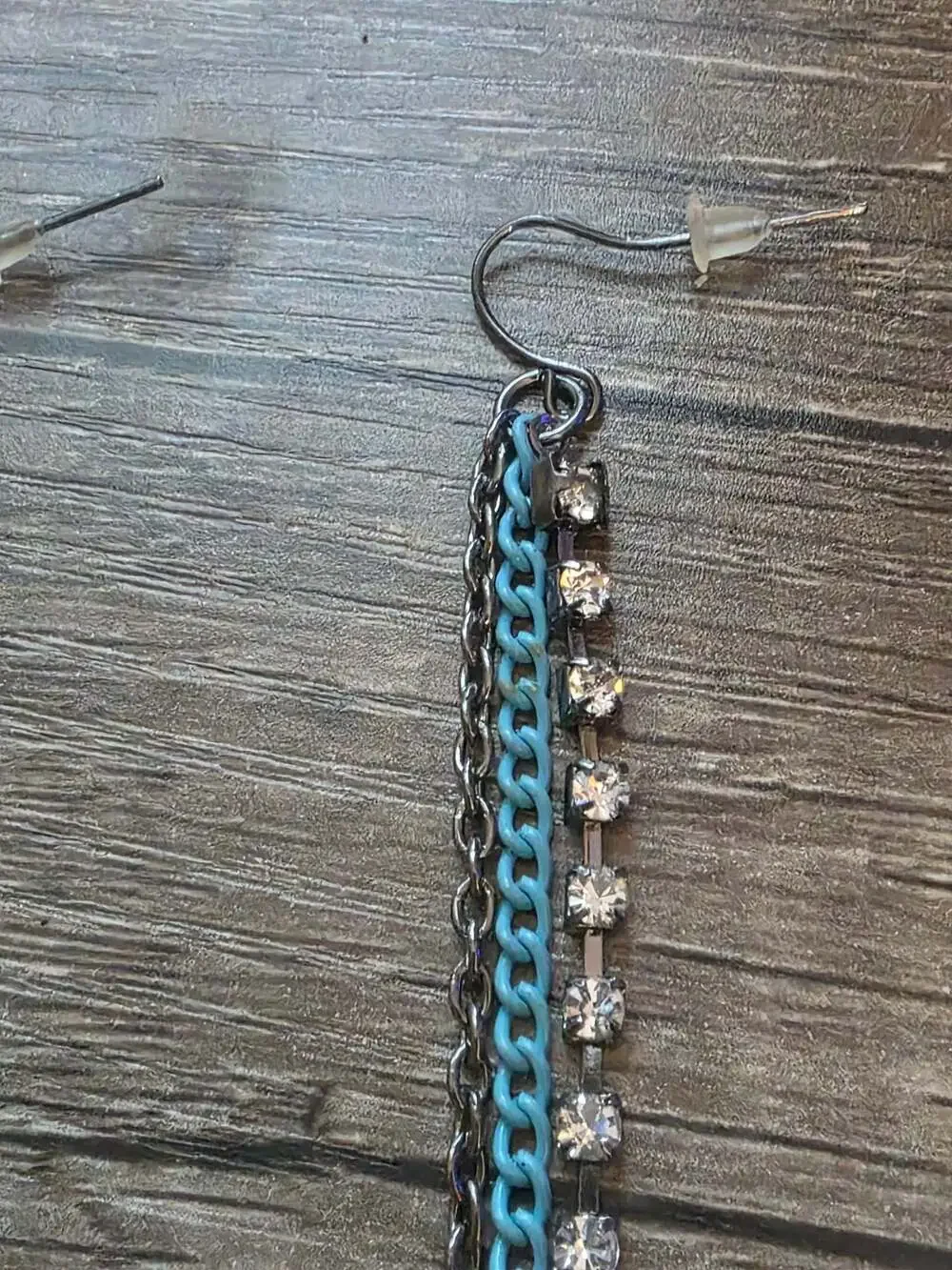 Turquoise Enamel and Rhinestone Multi-Chain Dangle Earrings